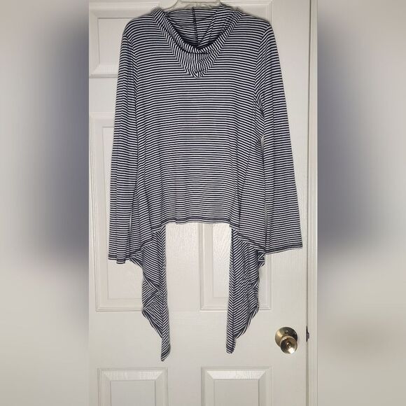 INC XL Striped WhiteBlack PIMA COTTON MODAL Asymmetrical Women OpenedHoodie - Picture 5 of 7